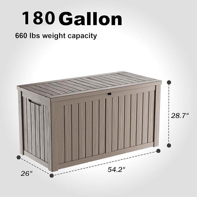 180 Gallon Resin Deck Box, Lockable Patio Outdoor Storage Box - Image 6