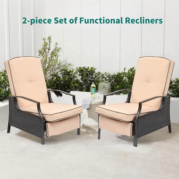 YITAHOME Outdoor Recliner Chair, 2-Piece Patio Adjustable Wicker Reclining - Image 4