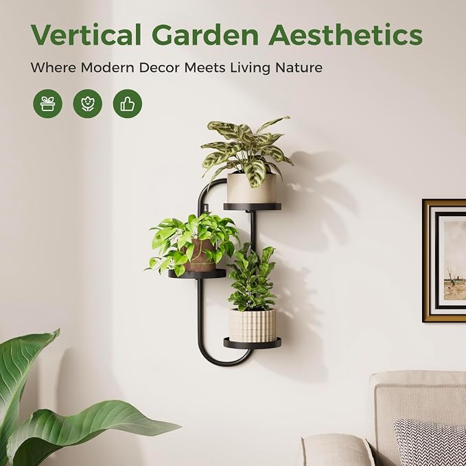 Wall Plant Holder 3 Tier Window Plant Shelves Metal Plant Wall Hanger - Image 2