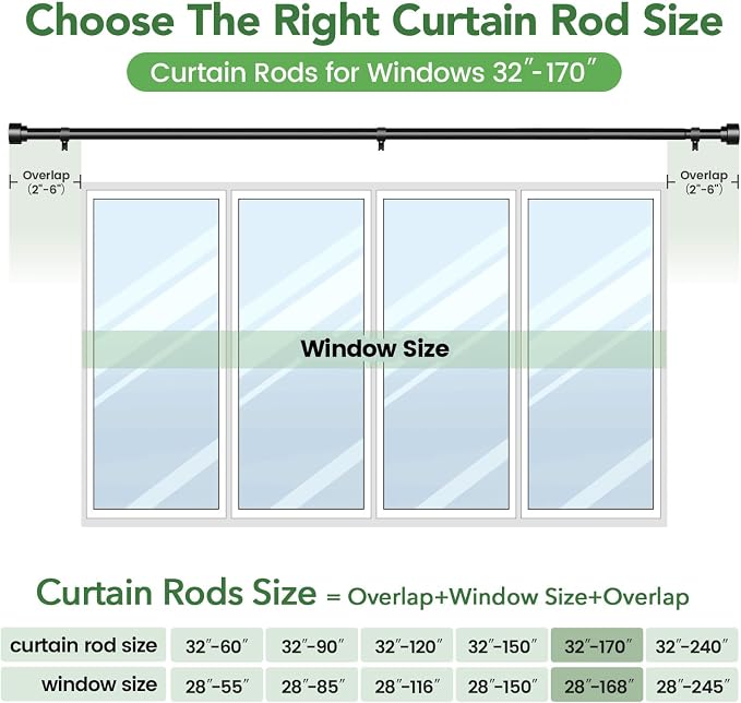 Time Forest Curtain Rods for Windows 32 to 170, 1 Inch Adjustable Black Heavy - Image 7
