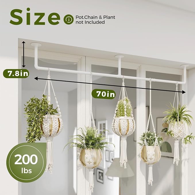 Bamworld Hanging Planters for Indoor - 70in White Metal Rod Plant Hangers - Image 4