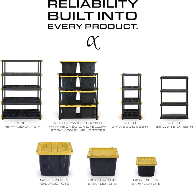 BLACK & YELLOW 5-Tier Heavy Duty Plastic Storage Shelving Unit, 5 Shelves - Image 8
