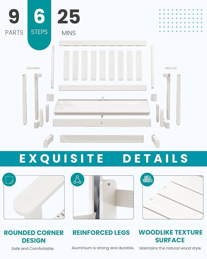 SERWALL Outdoor Glider Bench Set of 4, HDPE Weather-Resistant Swinging Bench - Image 5