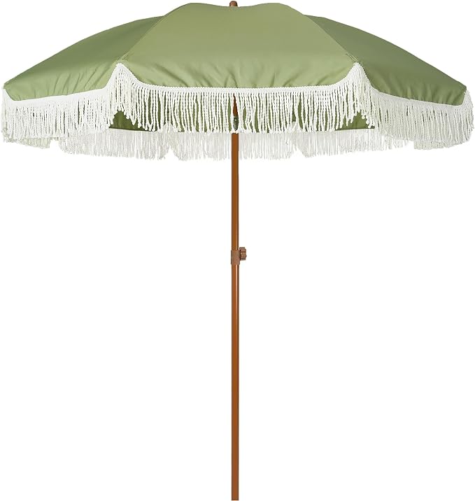 AMMSUN 7ft Patio Umbrella with Fringe Outdoor Tassel Umbrella UPF50+ Premium by AMMSUN