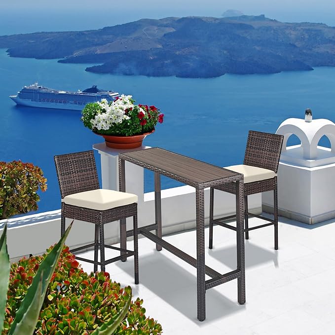 Outdoor Bar Table Patio Counter Height Table 45" Long Wicker High Top Pub Table - Image 3