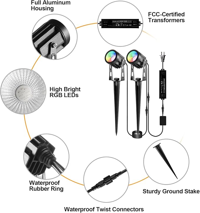 Outdoor Landscape Lighting, 6 Pack RGB Outdoor Spot Lights - Image 2