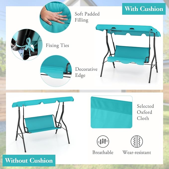 Porch Swing Outdoor, 3 Person Patio Swing w/Removable Cushion, Stand & - Image 6