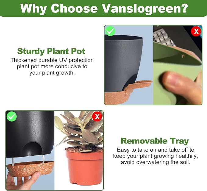 Planters for Indoor Plants, 8/7/6.5/6/5.5/5 Inch Self Watering Plant Planters - Image 3