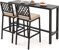 COSTWAY 3 Piece Outdoor Bar Table and Chairs Set, Metal Patio Bar Table Set by COSTWAY