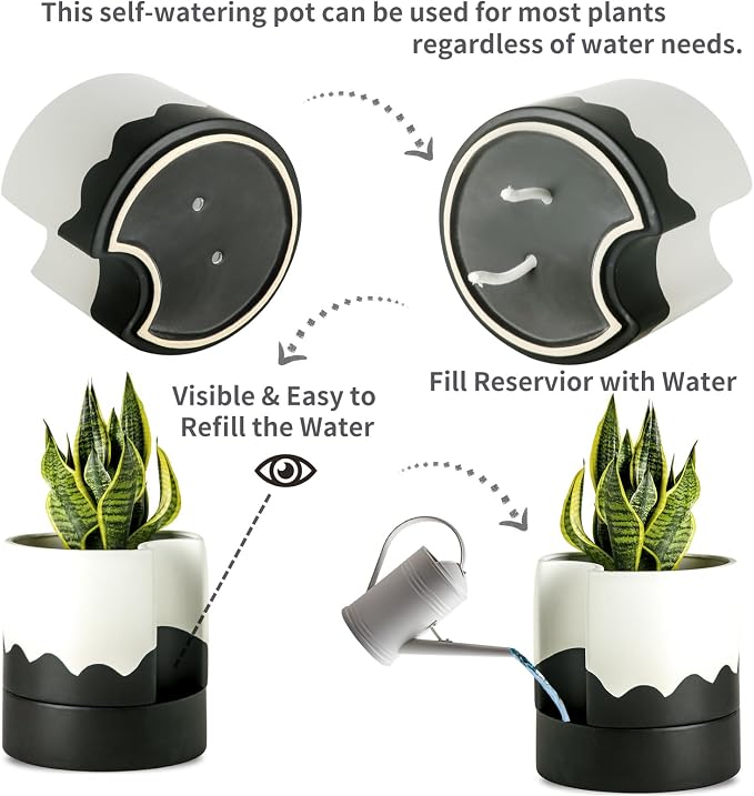 Nihow Self Watering Plant Pot: 8 Inch Ceramic Planter - Image 3