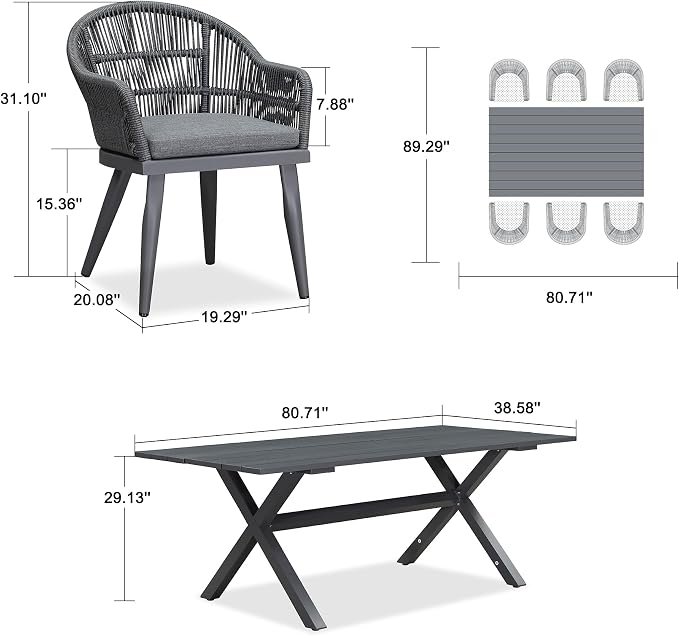 PURPLE LEAF 7 Pieces Longer Patio Dining Set - Image 8