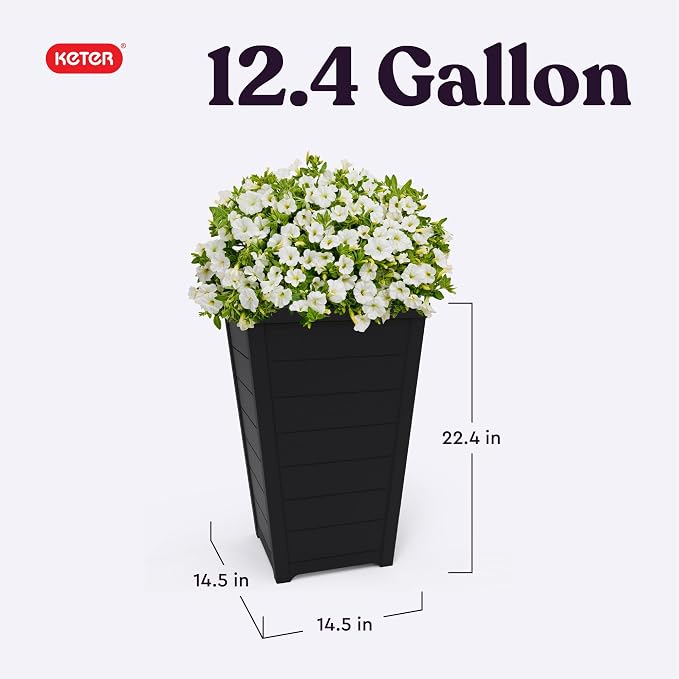 Keter Set of 2 Modern 22‑Inch Tall Outdoor Flower Pots – Large Resin Tapered - Image 2