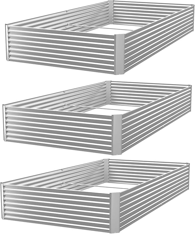 3 Pack Raised Beds for Gardening, Corrugated Galvanized Steel Raised Garden Bed by OZMSHF