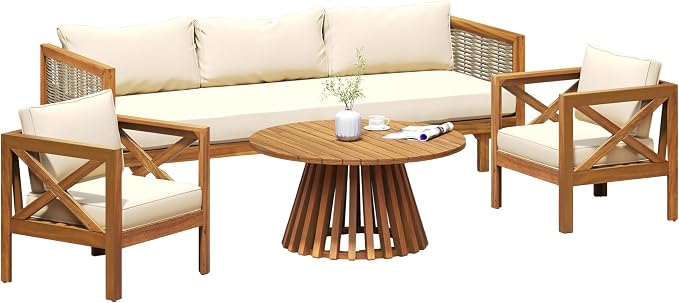 Merax Outdoor 4-Piece Acacia Wood Conversation Set - Image 3