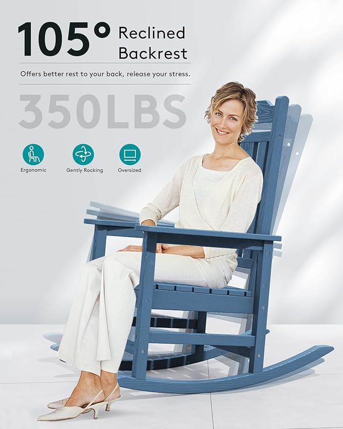 SERWALL Oversized Rocking Chair Set of 4 Outdoor, HDPE Outdoor Rocking Chair - Image 5