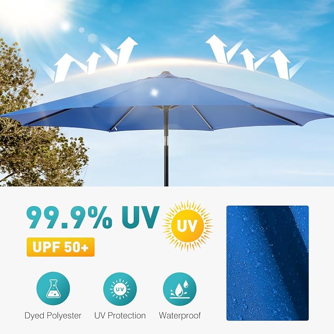 OLIXIS 9ft Patio Umbrella with Tilt and Crank Button & 8 Sturdy Ribs Waterproof - Image 3