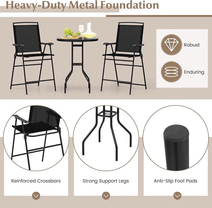 COSTWAY 3 PCS Patio Table and Chairs Set, Bistro Furniture - Image 7