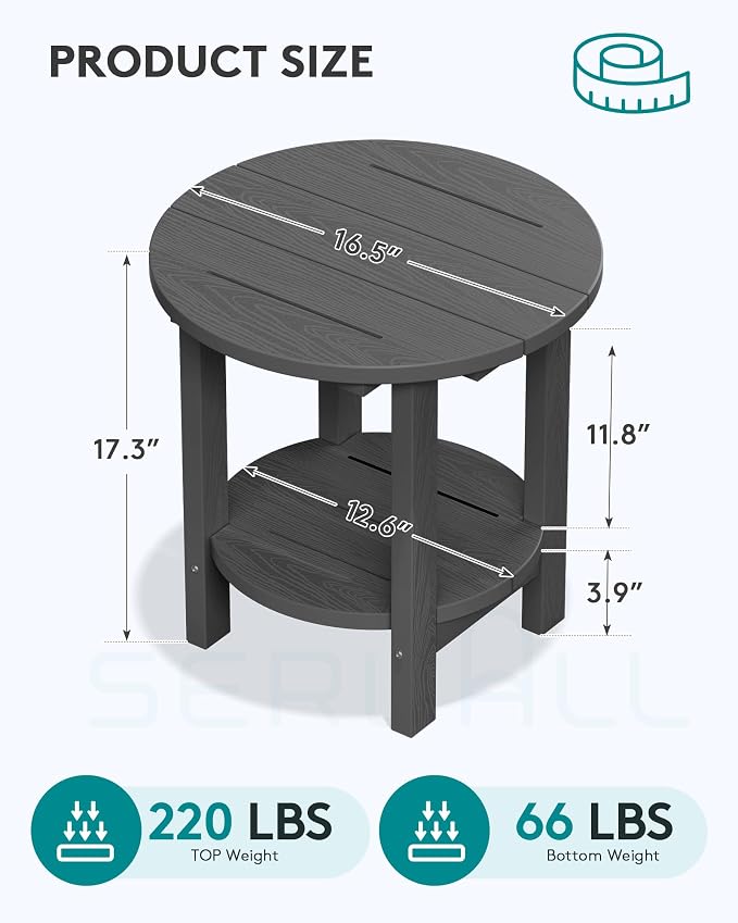 SERWALL Round Outdoor Side Table Set of 2, HDPE Small Adirondack Double End - Image 3