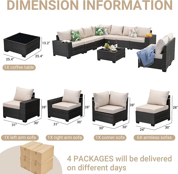 Jing's Villa 10-Piece Patio Furniture Set, All-Weather Outdoor Wicker Sectional - Image 6