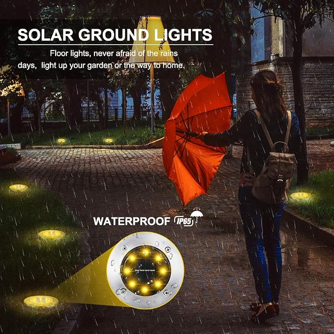 LYHOPE Solar Ground Light Outdoor, 16 Pack 8 LED Solar Disk Lights Waterproof - Image 3