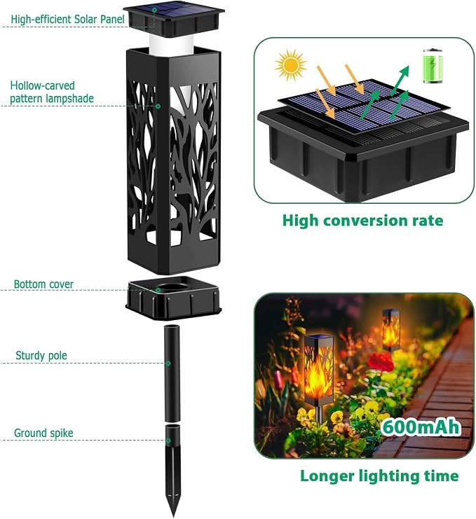 TomCare Flickering Flames Pathway Lights Solar Powered Decorative Garden - Image 3