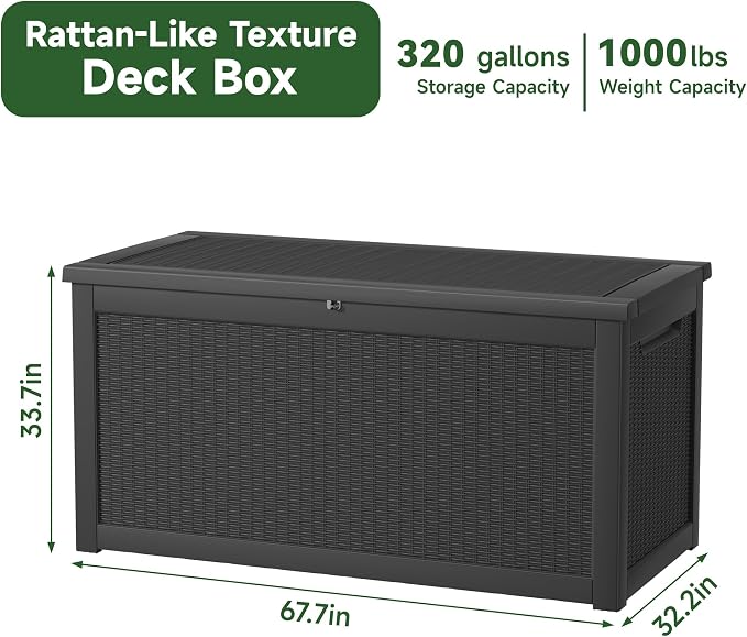 260 Gallon Resin Deck Box, Lockable Patio Outdoor Storage Box - Image 7