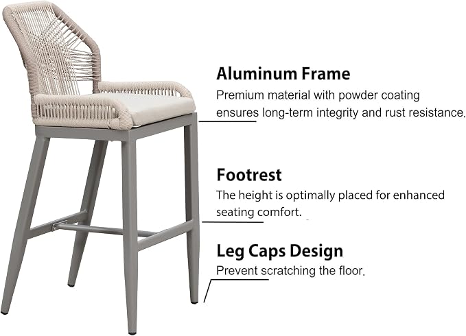 PURPLE LEAF Patio Bar Stool Counter Height Set of 2 Outdoor Rattan Chairs - Image 8
