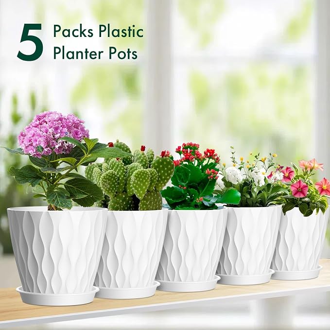 6 inch Flower Pots, 5 Pack Plant Pots - Image 7