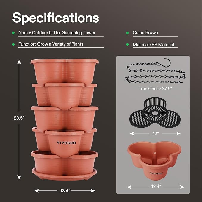 VIVOSUN 5 Tier Vertical Gardening Stackable Planter - Image 5