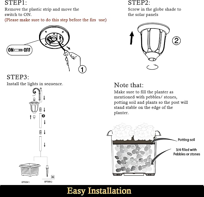 Solar Lamp Post Light with Planter, Outdoor Solar Lights with Crackle Glass - Image 7