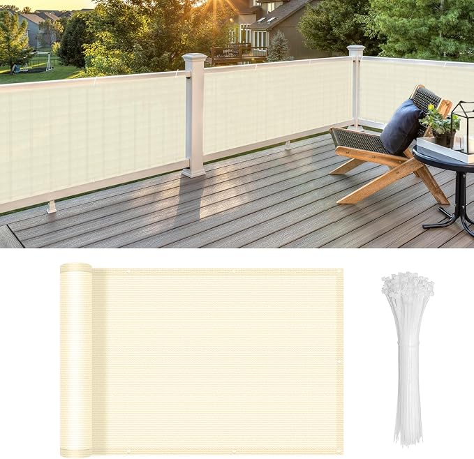 LOVE STORY Custom Size 3'x13' Butter Cream Balcony Privacy Screen, UV Block by LOVESTORY