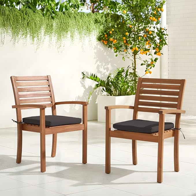 OC Orange-Casual Stackable Patio Dining Chairs Set of 6, Outdoor Acacia Wooden - Image 2