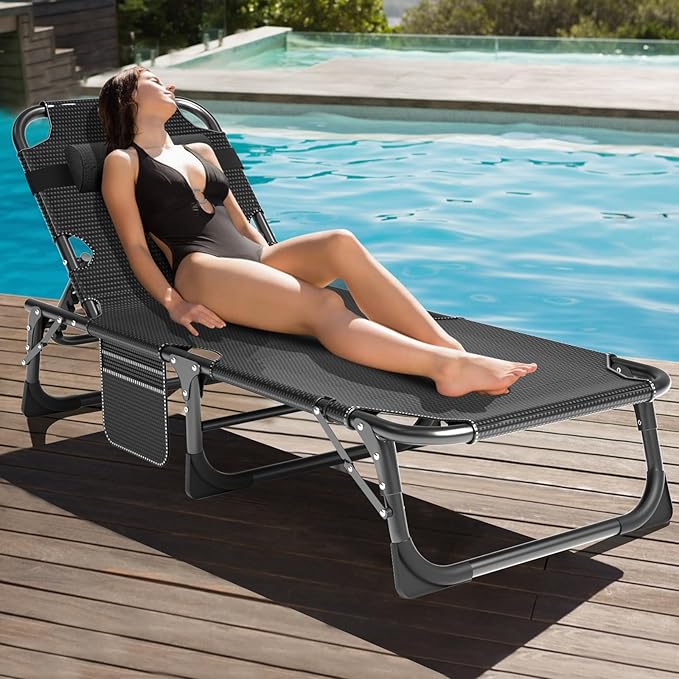 MOPHOTO Folding Chaise Lounge Chair 5-Position, Folding Cot, Heavy Duty Patio - Image 7