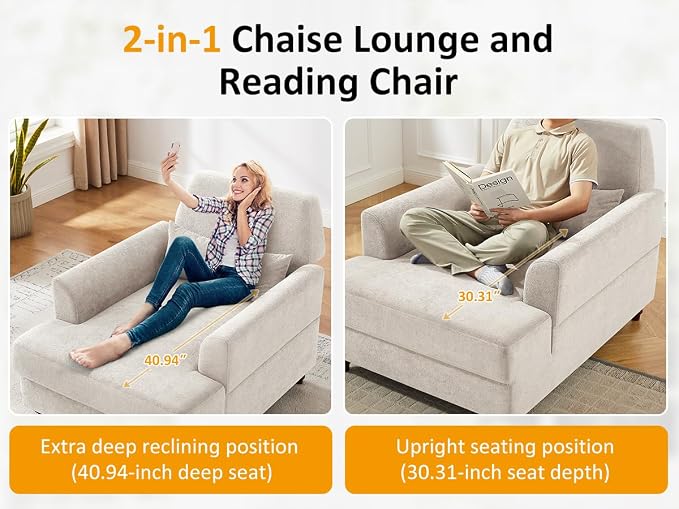 Oversized Chaise Lounge Chair Set of 2, Cloud Fluffy Chaise Sofa Recliner - Image 5