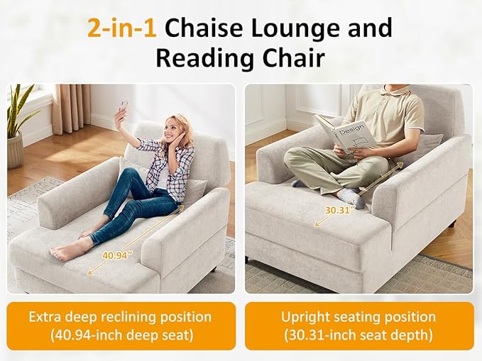 Chaise Lounge Chair Indoor Set of 2, Oversized Accent Chair - Image 5