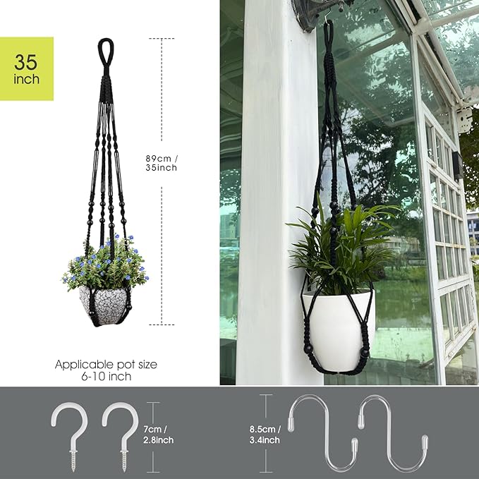 RIFNY Macrame Plant Hanger Indoor, 35 Inch Hanging Plant Holder - Image 3