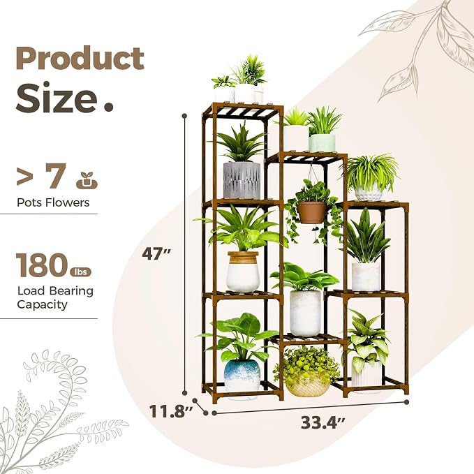 Bamworld Plant Stand Indoor Hanging Plants Shelf 7 Pots Tall Ladder Plant - Image 4