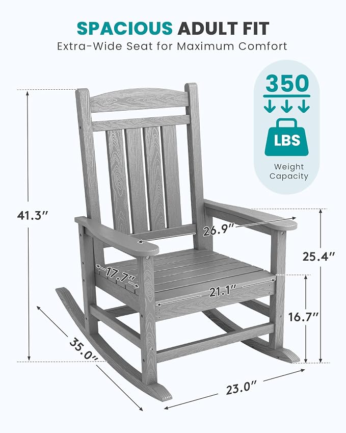 SERWALL HDPE Outdoor Rocking Chair Set of 2, Oversized Patio Rocking Chairs - Image 3