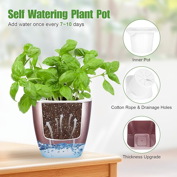 8 Pack Self Watering Pots 4-inch Decorative Flower Planters - Image 5