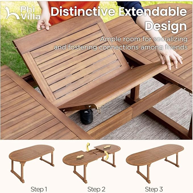 PHI VILLA 9 Pieces Acacia Wood Outdoor Dining Set - Image 2