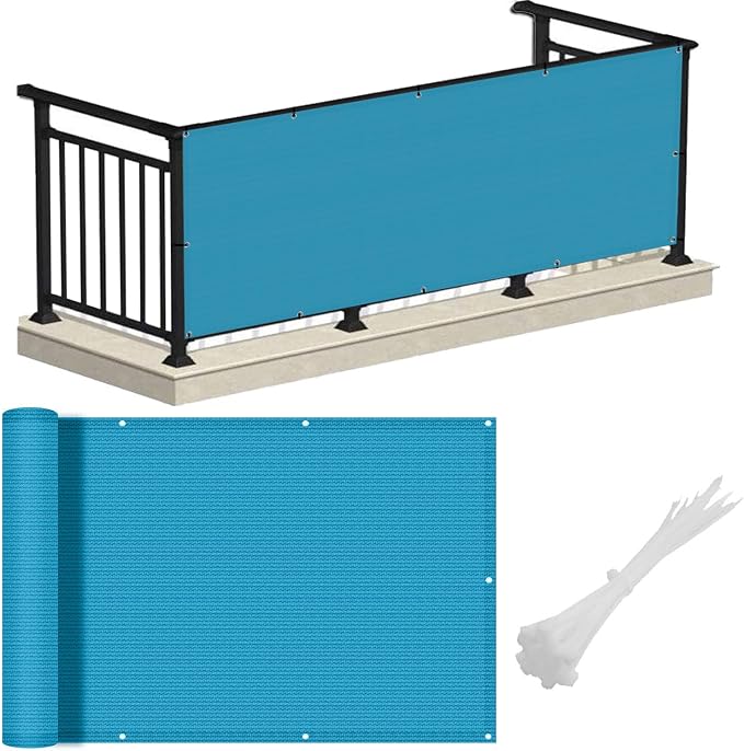 LOVE STORY 3'x10' Turquoise Blue Balcony Screen Privacy Fence Cover -Mesh by LOVESTORY