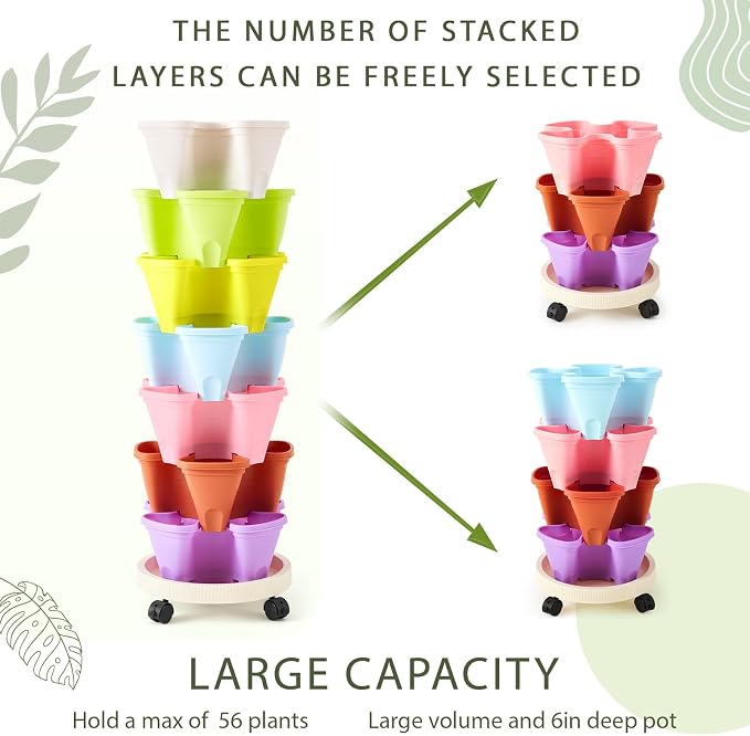 Umigy 2 Set of 7 Tier Vertical Planter Stackable Tower Planters Strawberry Herb - Image 4