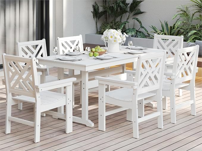 7-Piece Outdoor Dining Set, HDPE All-Weather Patio Table and Chairs Set by BIVODA