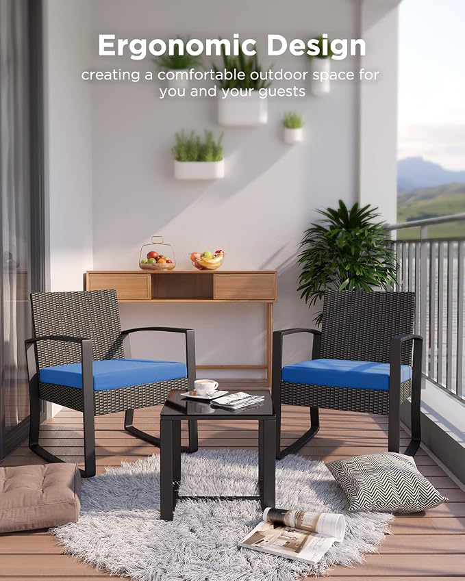 3 Piece Patio Bistro Set Patio Furniture Set Outdoor Wicker Rocking Furniture - Image 2
