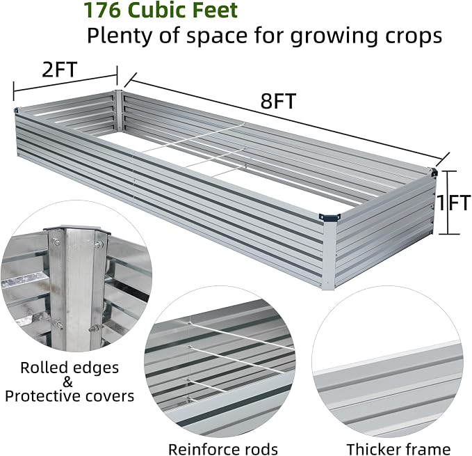 2 Pack 8x2x1FT Galvanized Raised Garden Beds Kit Outdoor Metal Gardening - Image 3