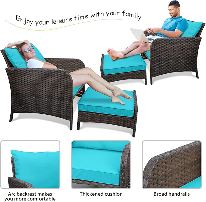 LEVELEVE Balcony Furniture 5 Piece Patio Conversation Set, PE Wicker Rattan - Image 5