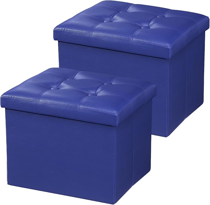 AmasSmile Storage Ottoman Foot Rest Stool, 17 inch Folding Leather Footstool by AmasSmile