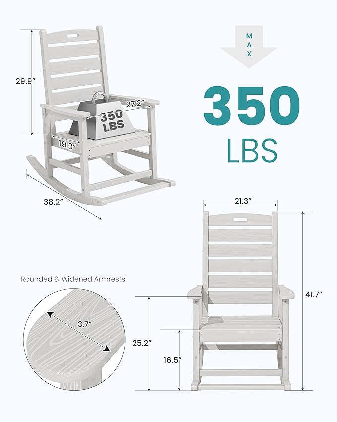 SERWALL Outdoor Rocking Chair Set of 2, Oversized Rocking Chair - Image 3
