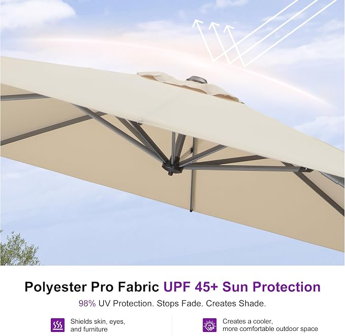 PURPLE LEAF 9' X 11.5' Patio Umbrella Outdoor Cantilever Rectangle Umbrella - Image 5