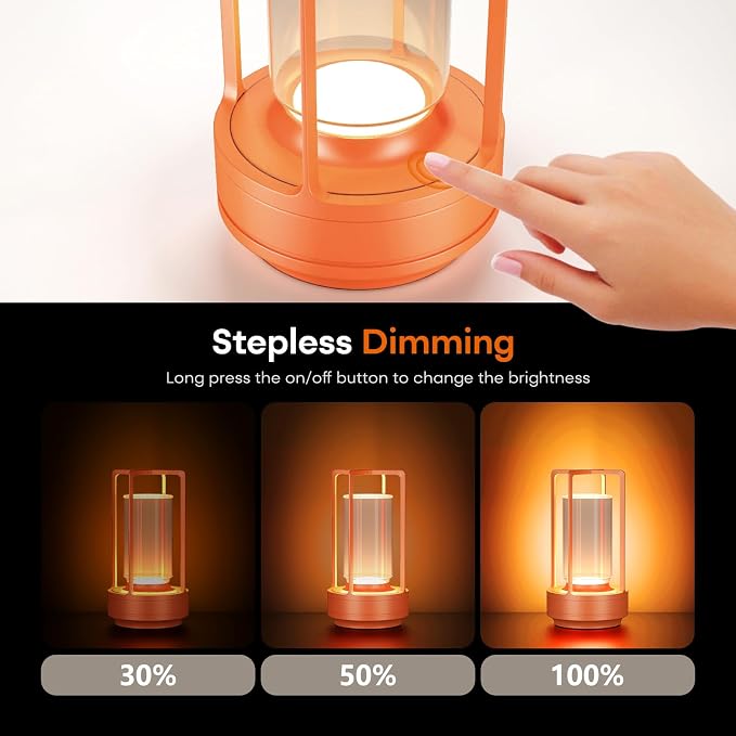 Portable Metal Table Lamp for Indoor/Outdoor, Rechargeable Cordless LED Lamp - Image 5
